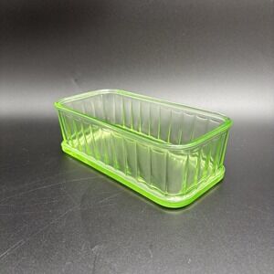 Vintage Uranium Vaseline Glass Baking Dish‎ Anchor Hocking 1930's Glow